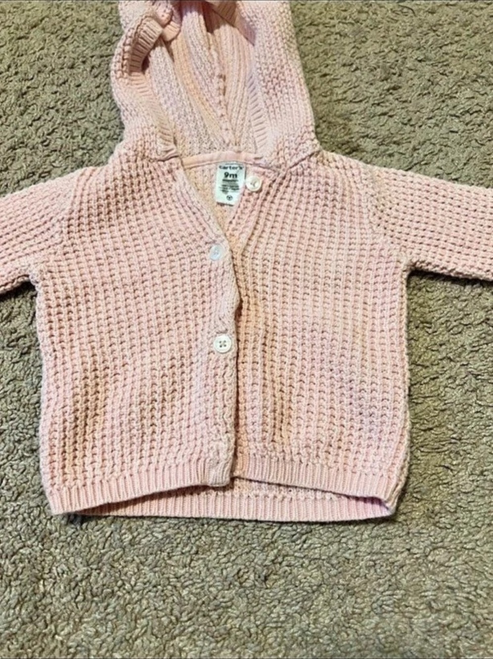 Carter's Baby Hooded Waffle Knit Cardigan Pink Baby 9M